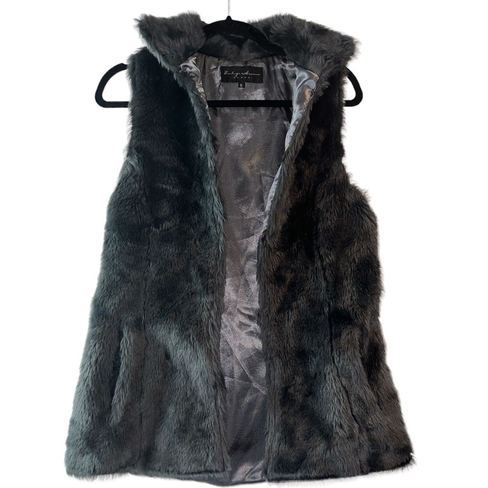 Vintage Havana Black Label Faux Fur Vest Size Small Dark Grey - Picture 5 of 13